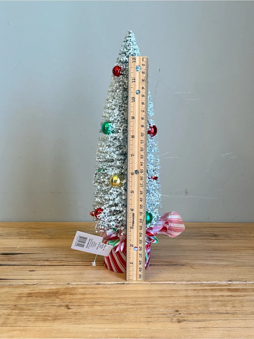 Festive Snowy Mini Christmas Tree with Red & Green Ornaments - Home Holiday